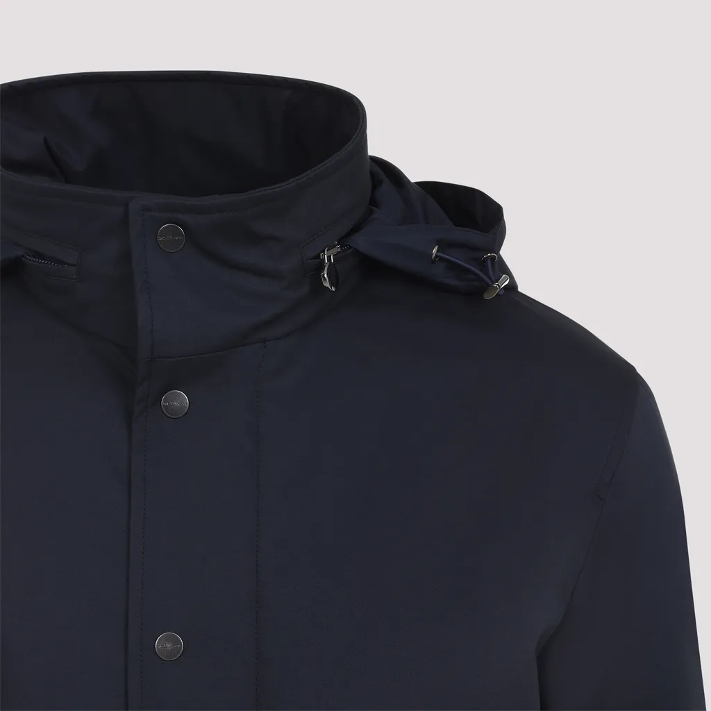 Long Sleeved Hooded Snapped Coat