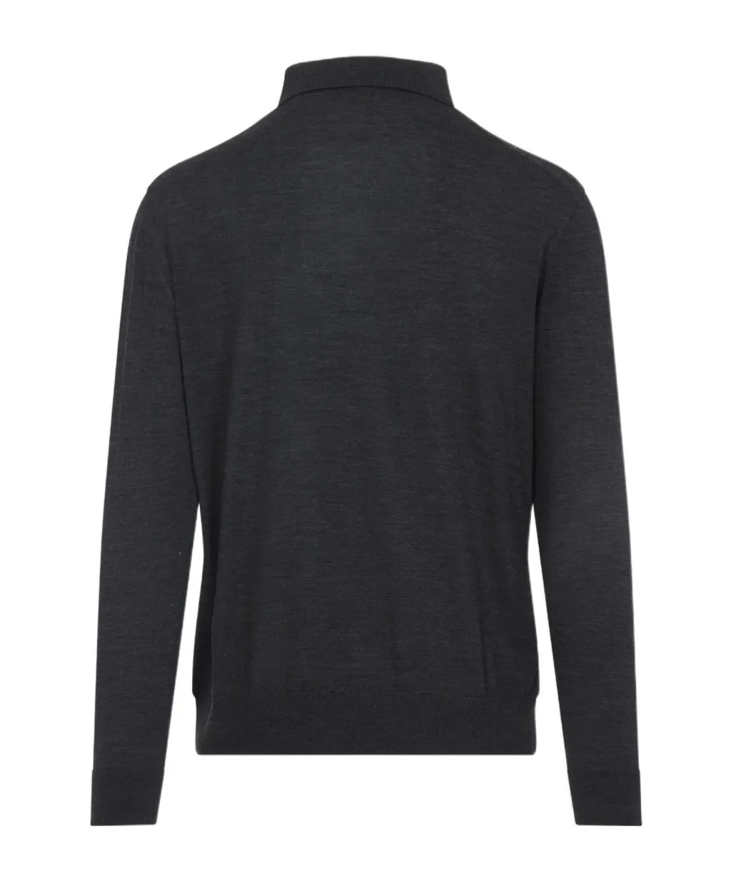 Long Sleeved Buttoned Knitted Polo Shirt