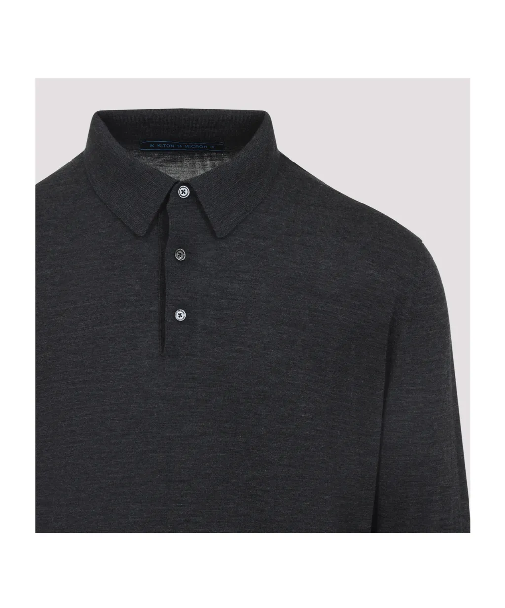 Long Sleeved Buttoned Knitted Polo Shirt