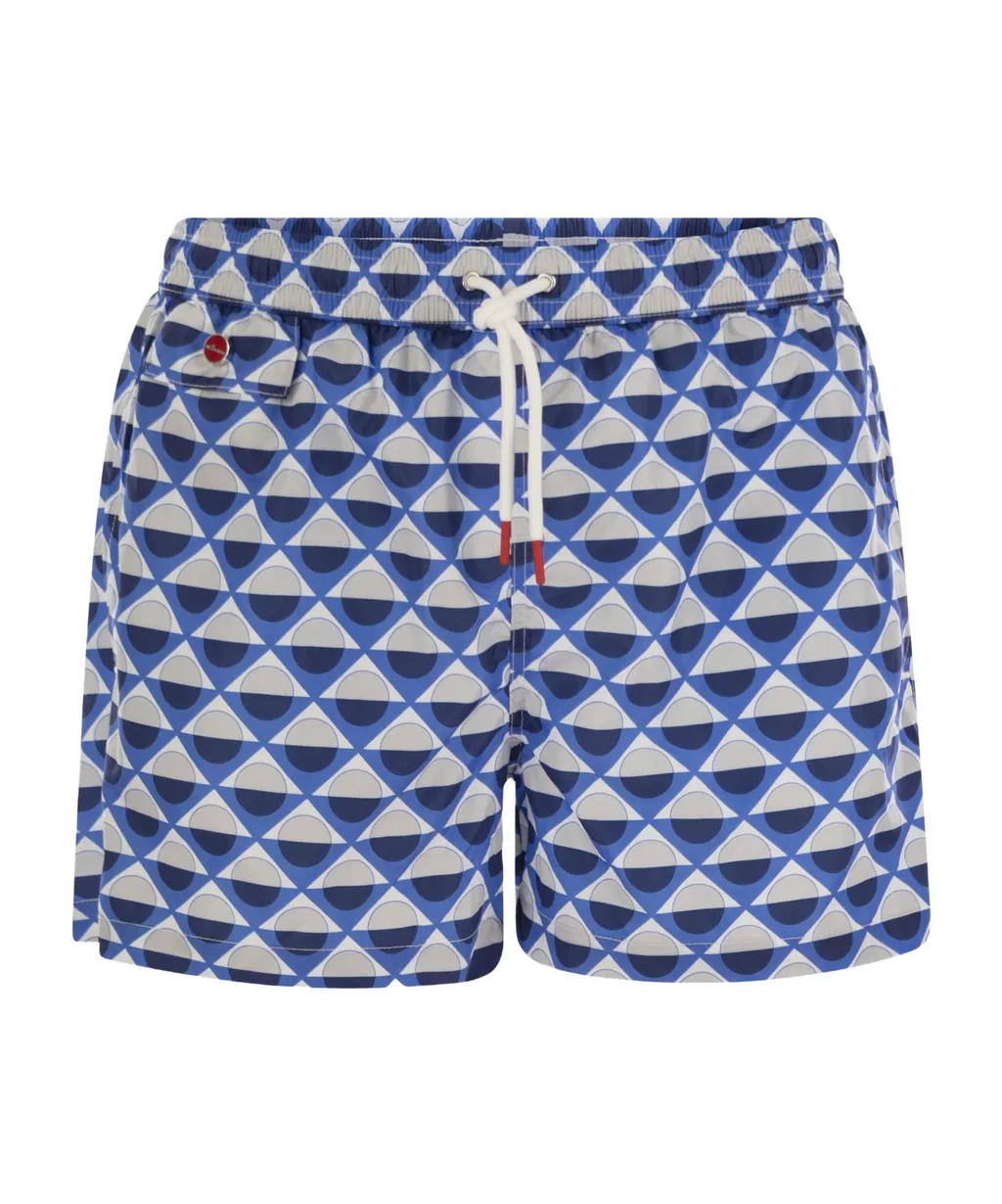 Geometric Patterned Drawstring Swim Shorts