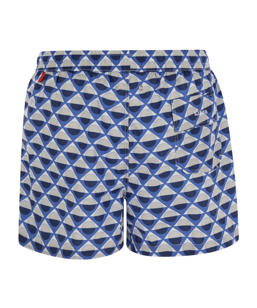 Geometric Patterned Drawstring Swim Shorts