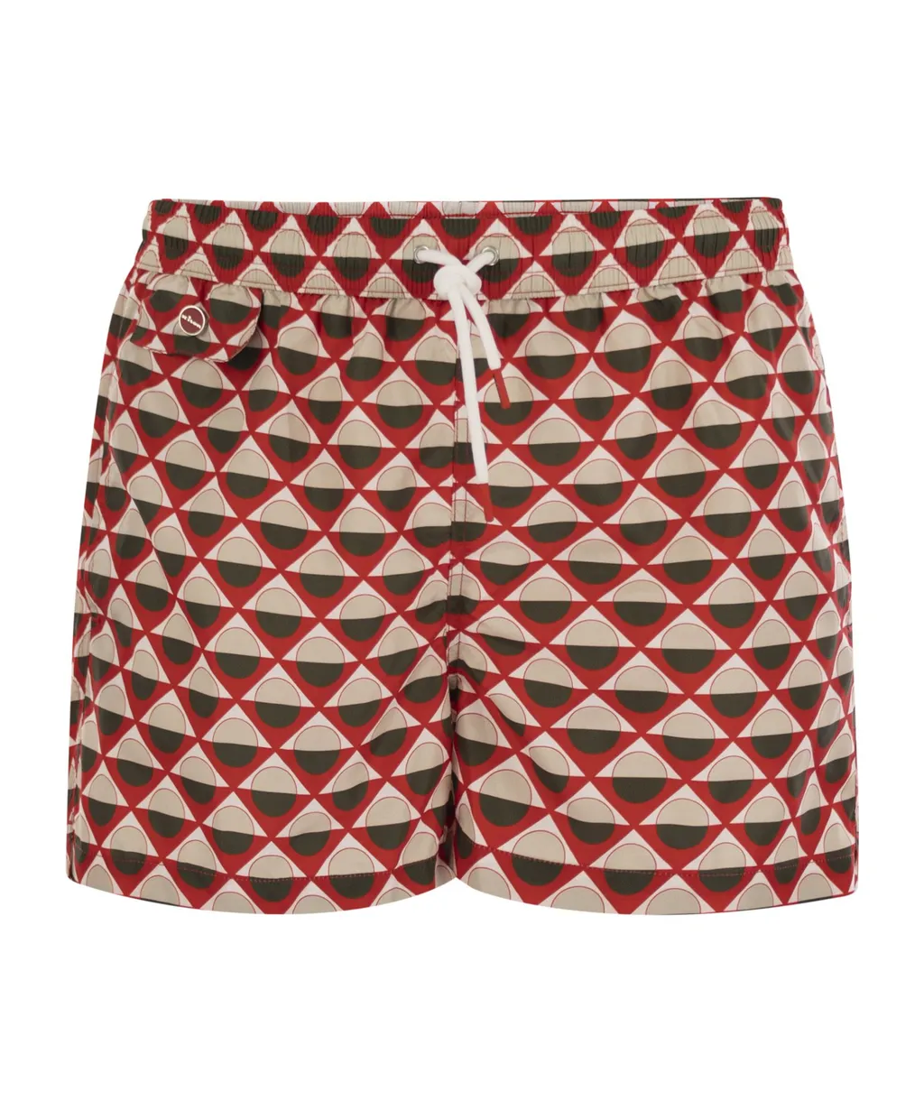 Geometric Patterned Drawstring Swim Shorts