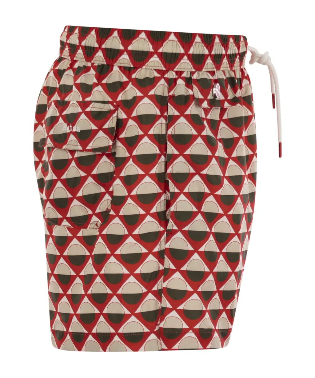 Geometric Patterned Drawstring Swim Shorts