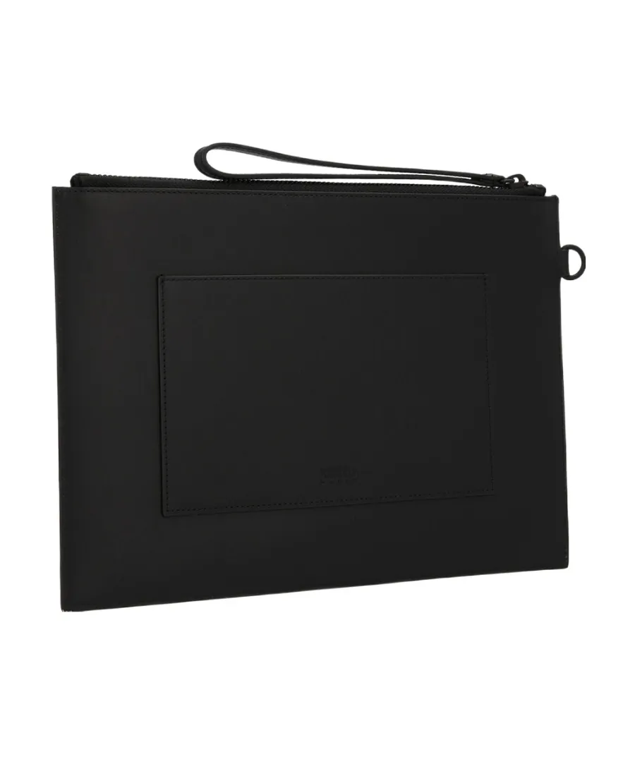 Logo Printed Zipped Large Clutch Bag