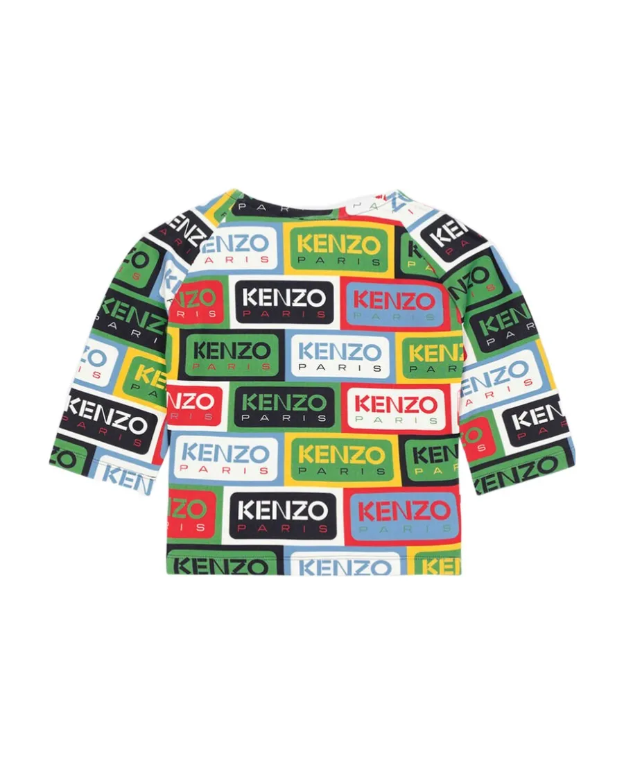 All-Over Logo Printed Crewneck Crop Top