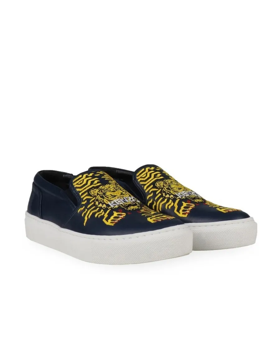 Tiger Head Embroidered Slip-On Sneakers