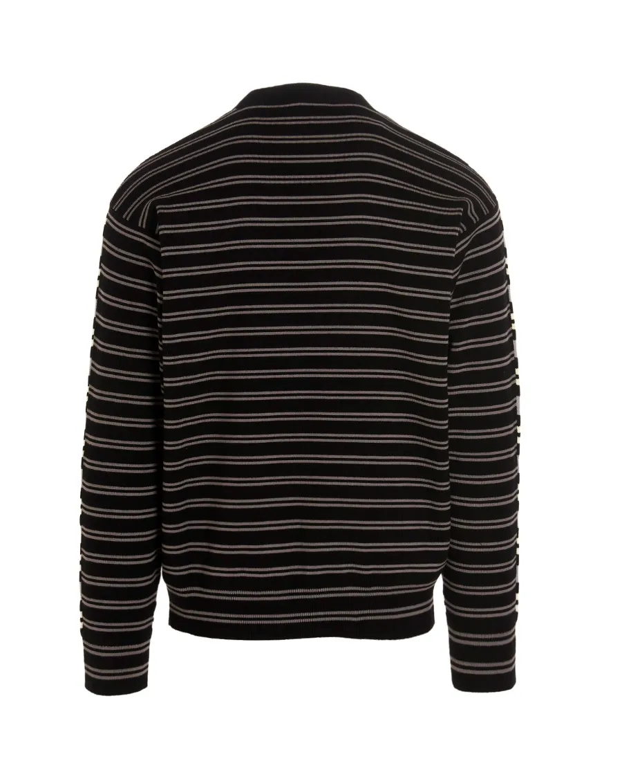 Floral Embroidered Striped Knitted Sweater