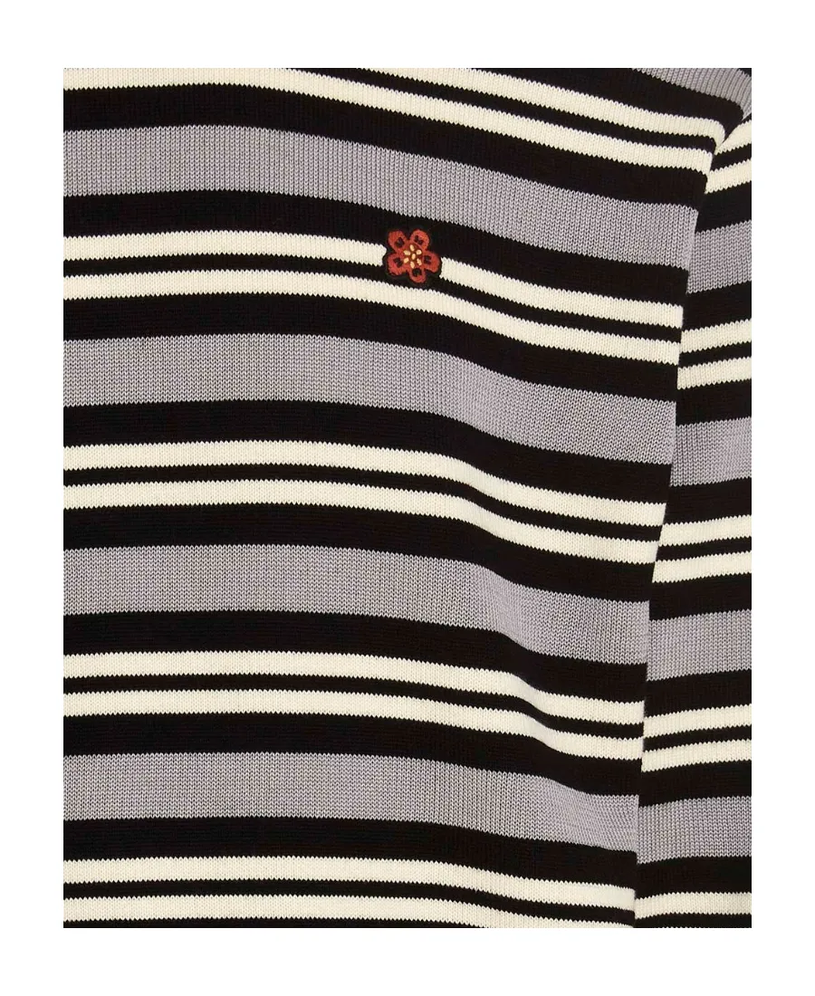 Floral Embroidered Striped Knitted Sweater