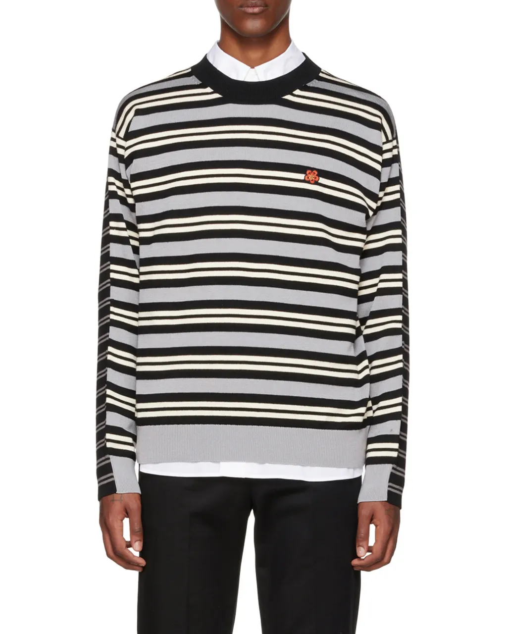 Floral Embroidered Striped Knitted Sweater