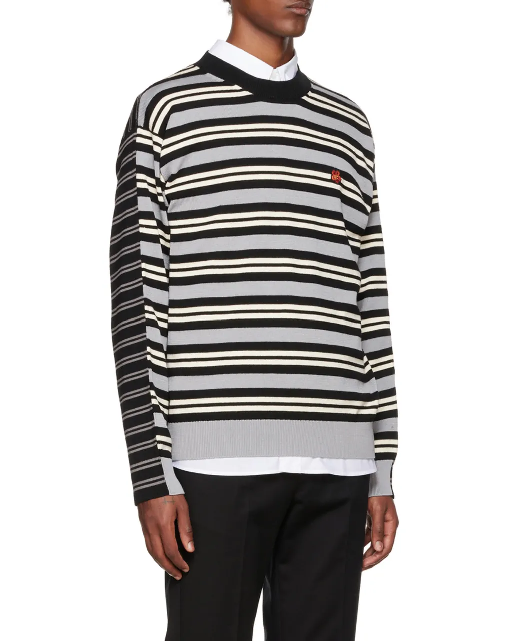Floral Embroidered Striped Knitted Sweater