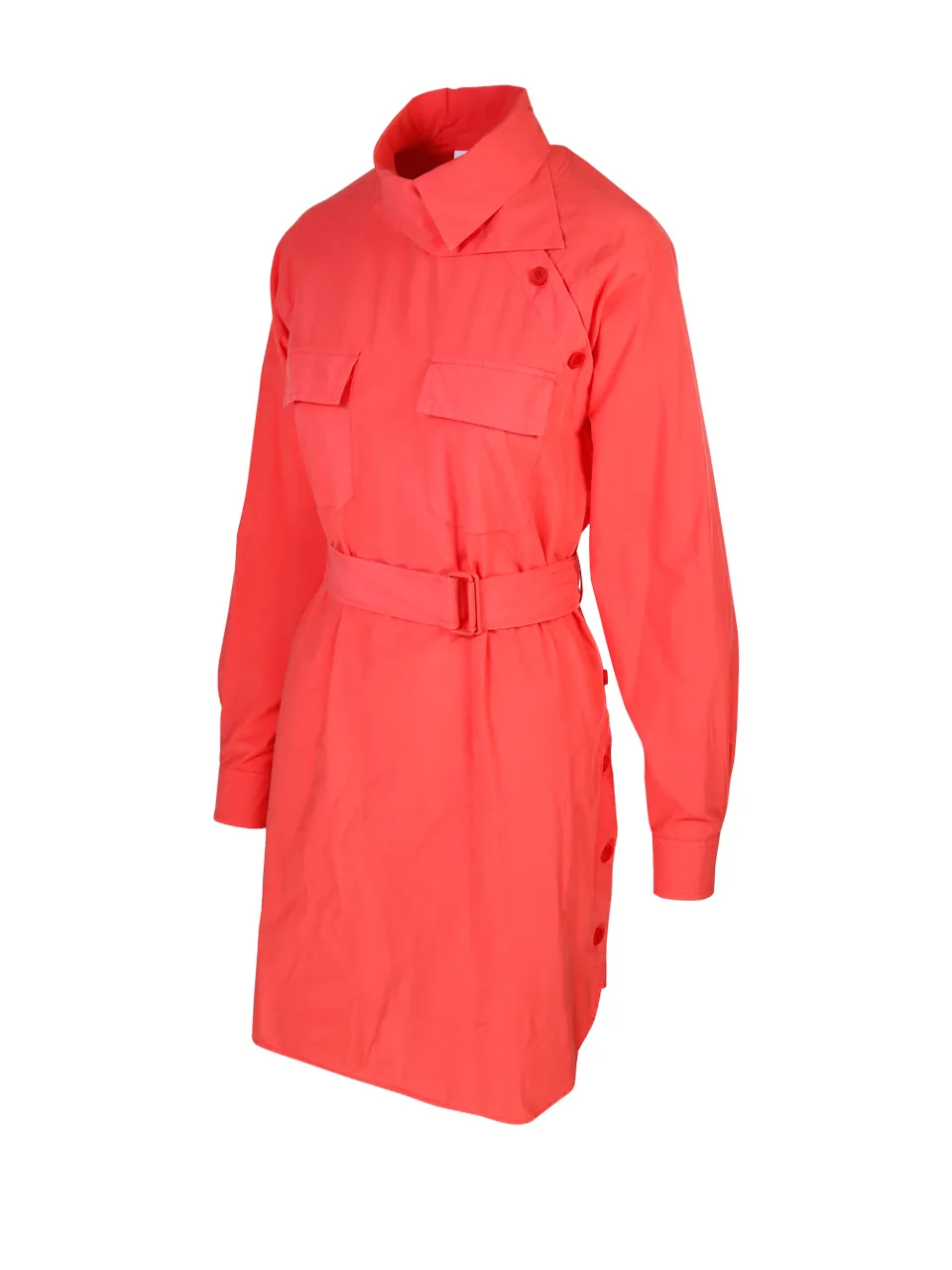 Asymmetric Neckline Belted Shirt Dress