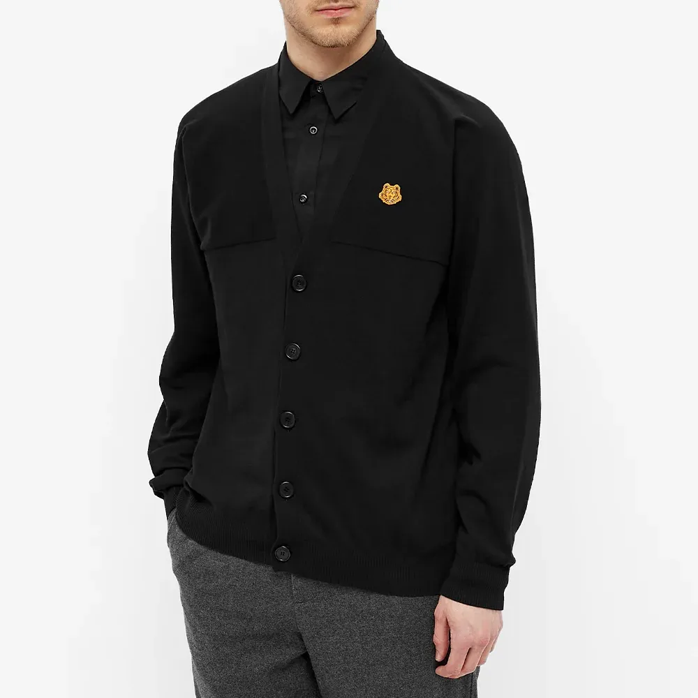 Tiger Head Appliqué Cotton Cardigan