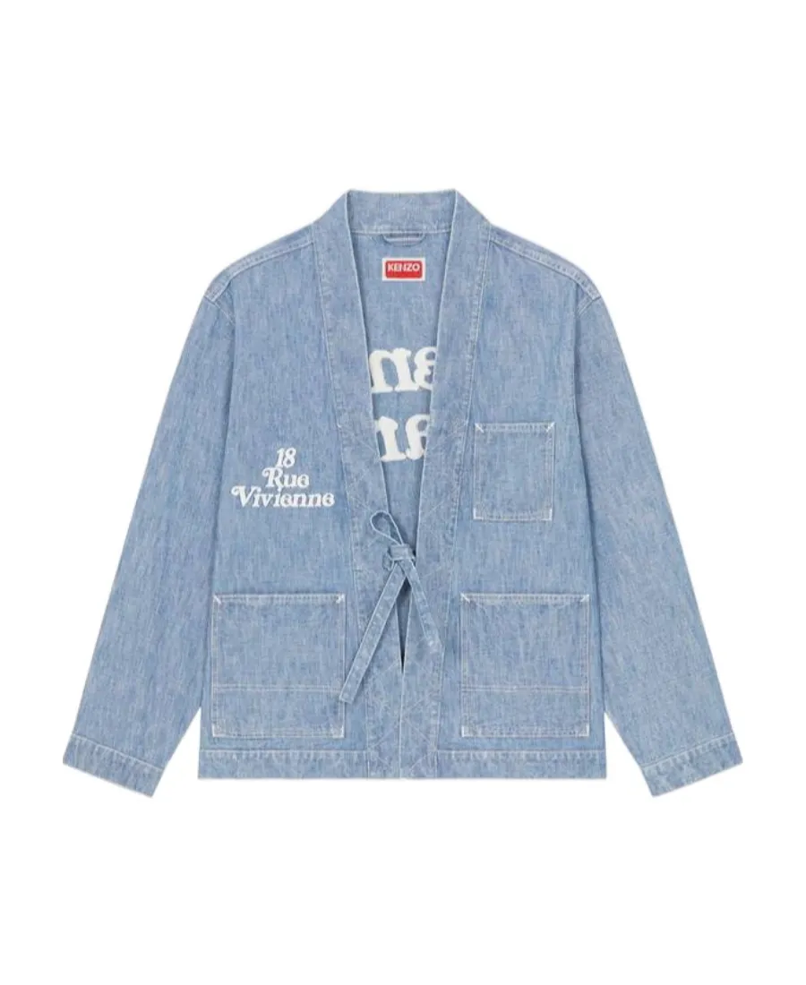 Logo Embroidered Belted Kimono Jacket