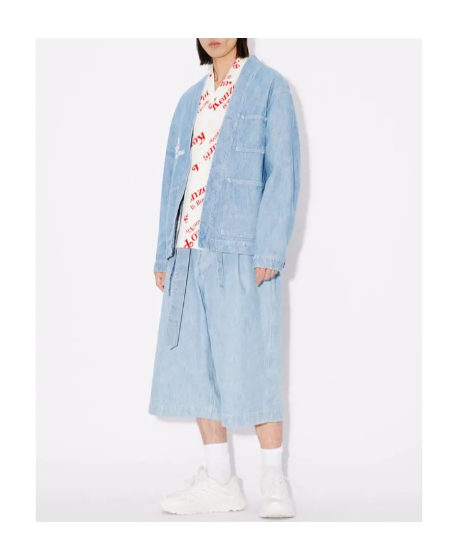 Logo Embroidered Belted Kimono Jacket