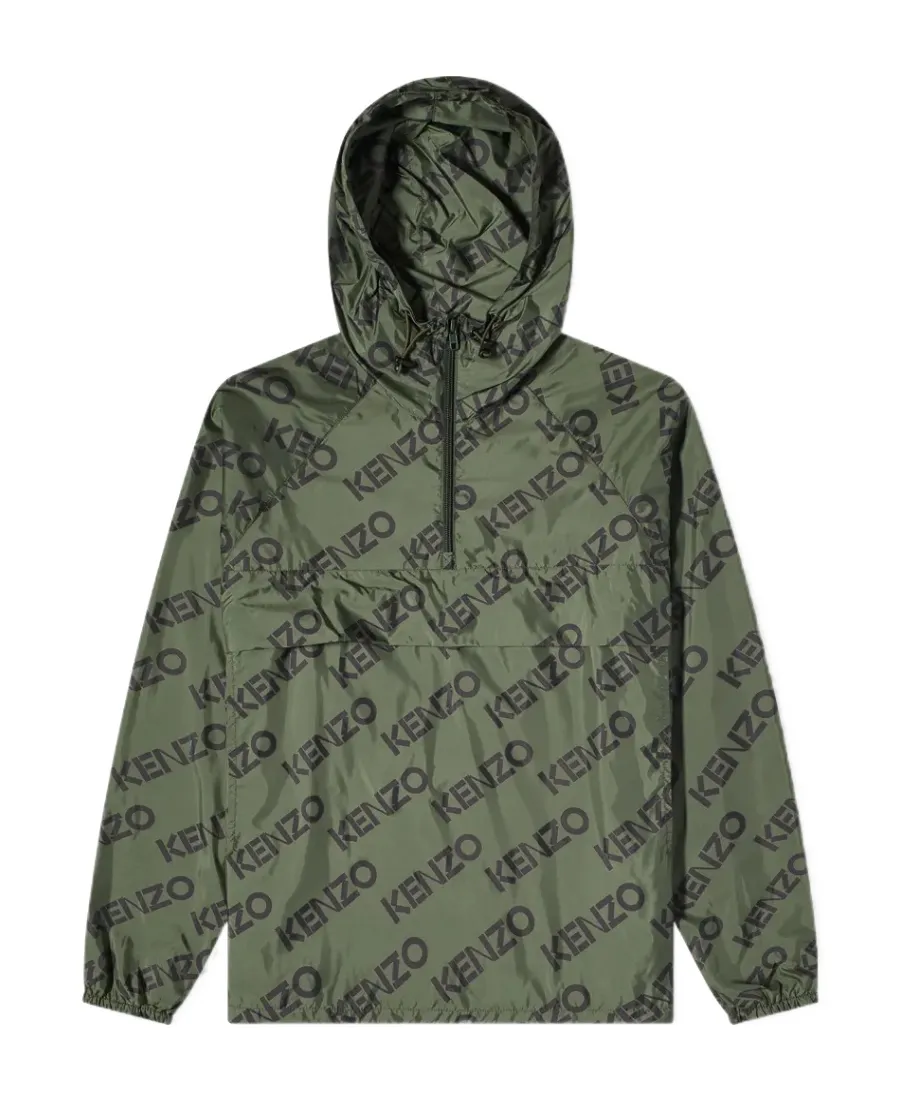 Allover Logo Printed Half-Zipped Jacket