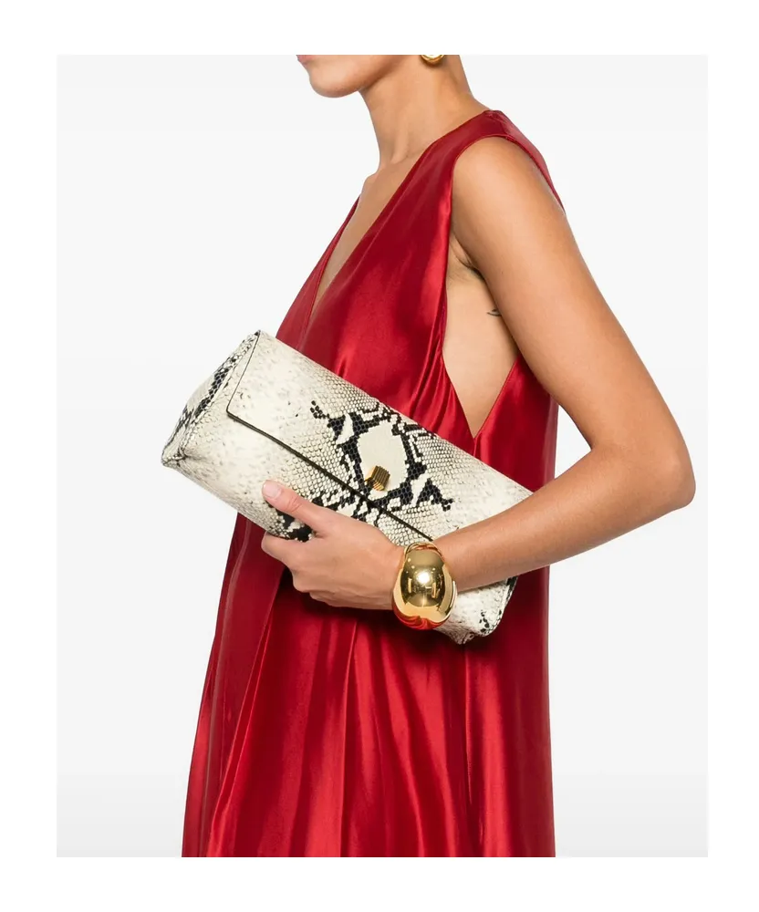 Snakeskin Flap Clutch