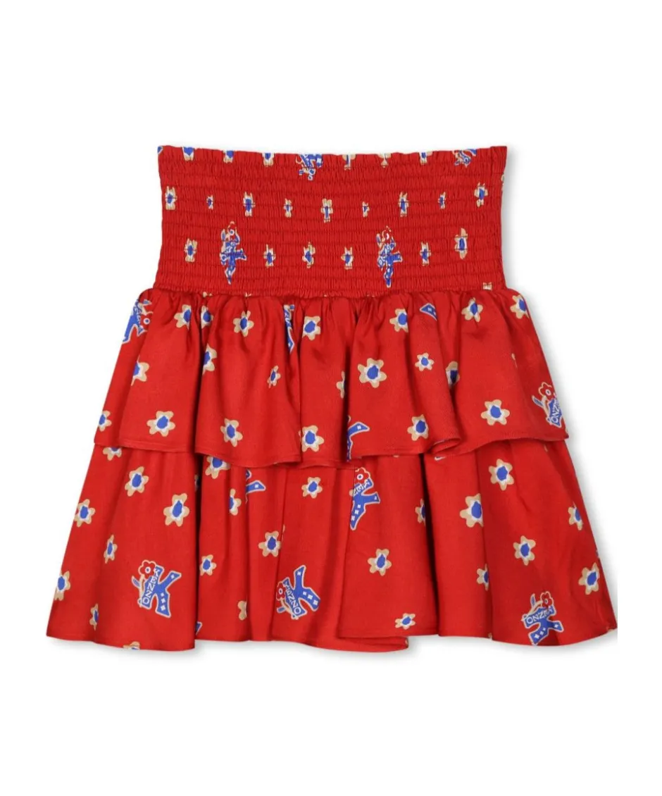 Flounced All-Over Print Skirt