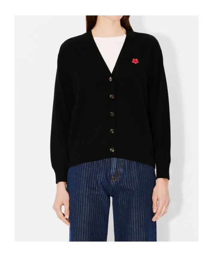 Boke Flower Embroidered V-Neck Cardigan
