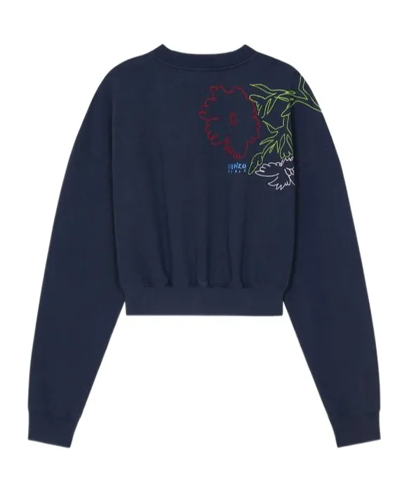 Drawn Flowers Embroidered Sweatshirt