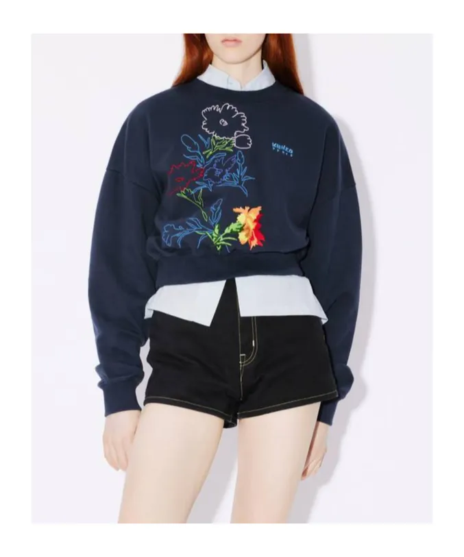 Drawn Flowers Embroidered Sweatshirt