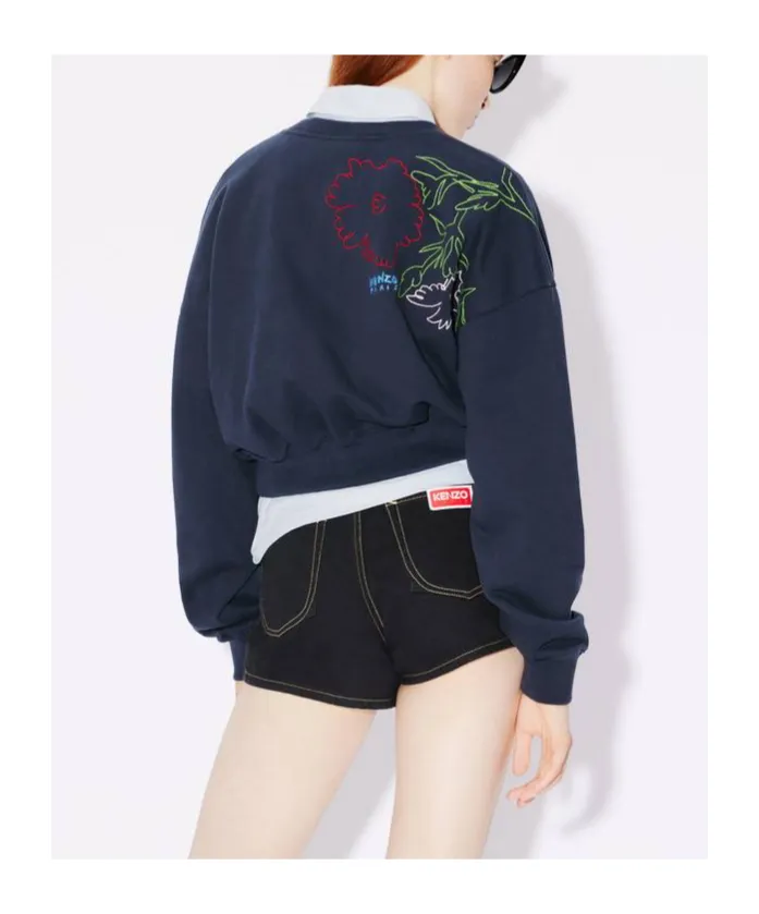 Drawn Flowers Embroidered Sweatshirt