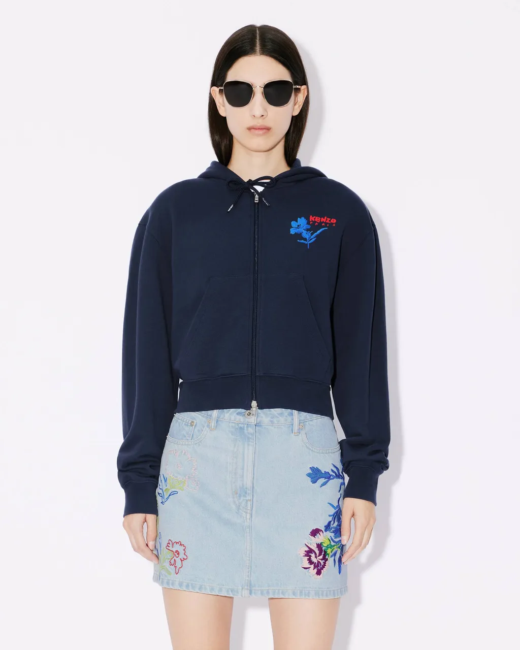 Hooded Embroidered Sweatshirt Kenzo Drawn Flowers