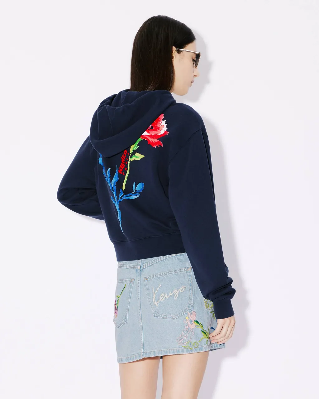 Hooded Embroidered Sweatshirt Kenzo Drawn Flowers