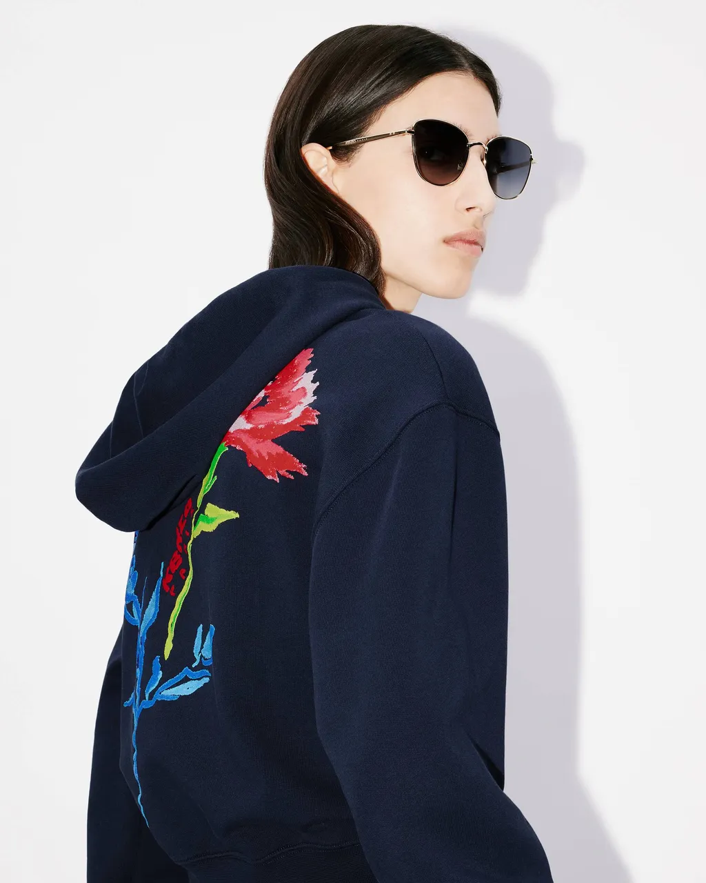Hooded Embroidered Sweatshirt Kenzo Drawn Flowers