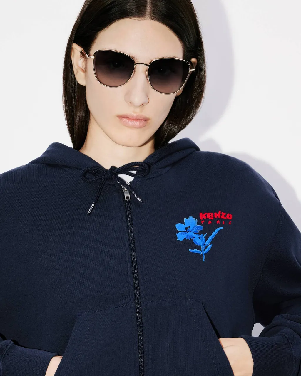 Hooded Embroidered Sweatshirt Kenzo Drawn Flowers