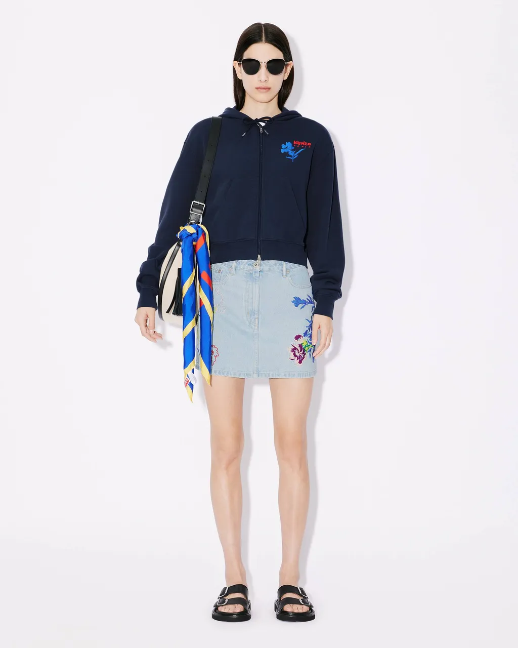 Hooded Embroidered Sweatshirt Kenzo Drawn Flowers