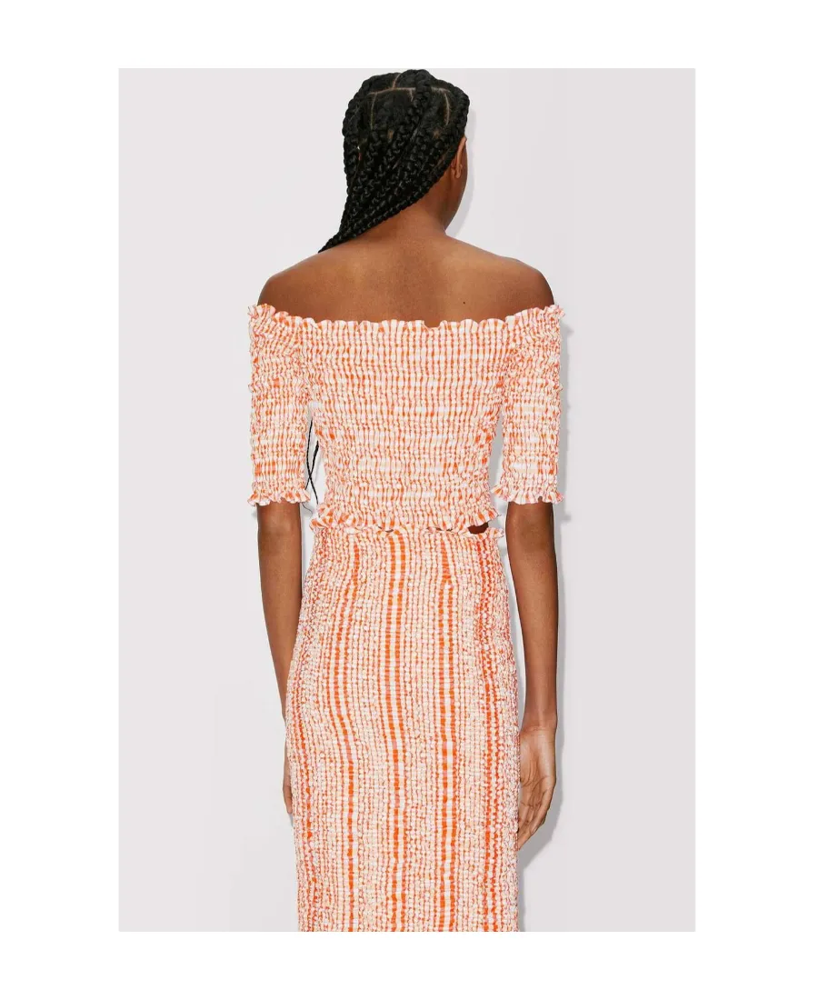 Off-Shoulder Smocked Crop Top