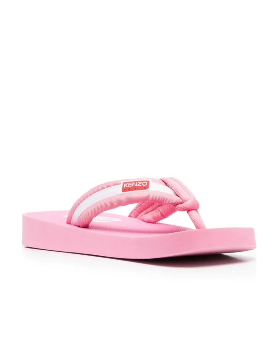 Logo-Patch Striped Slip-On Flip Flops