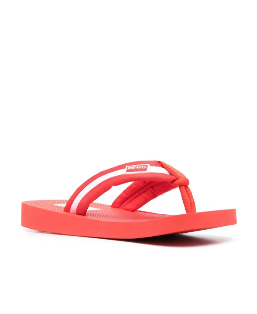 Logo-Patch Striped Slip-On Flip Flops