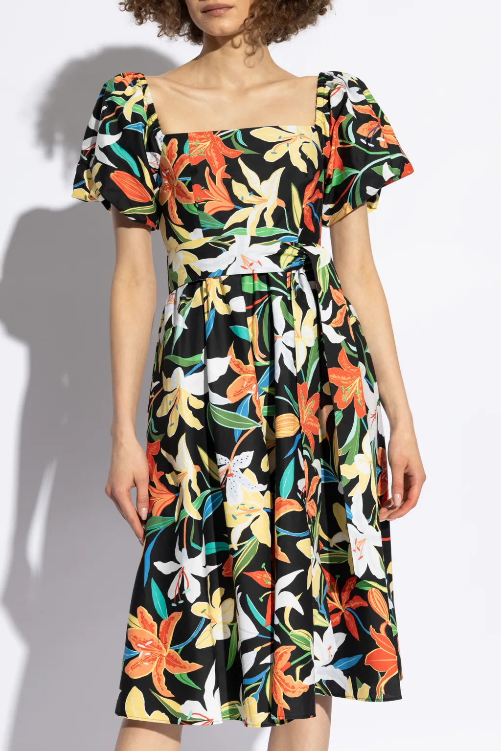 Floral-Print Square-Neck Midi Dress