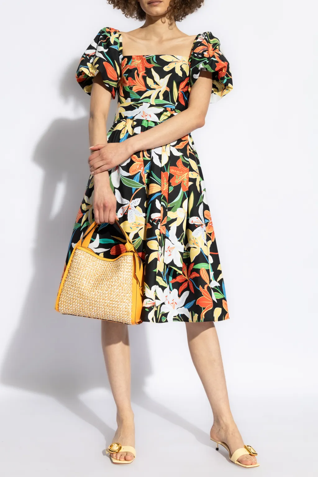 Floral-Print Square-Neck Midi Dress