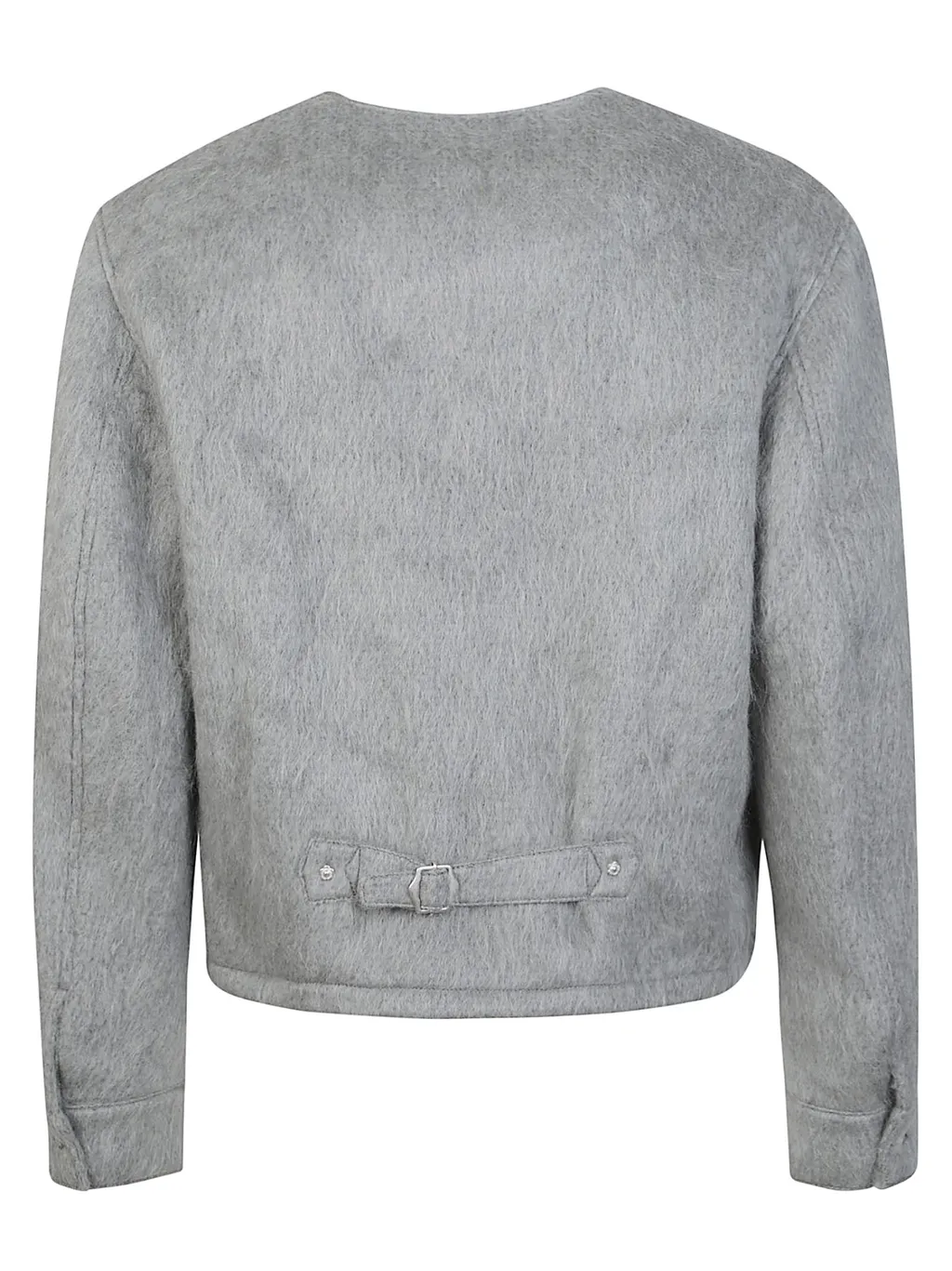 Collarless Jacket In Hairy Wool Alpaca And Mohair