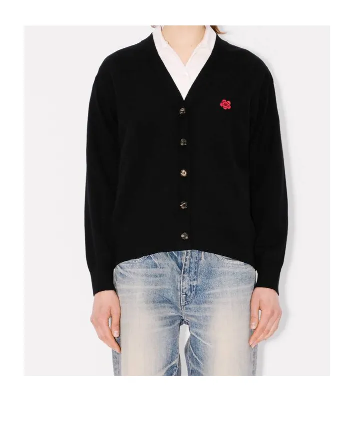 Embroidered Cardigan In Merino Wool Boke Flower