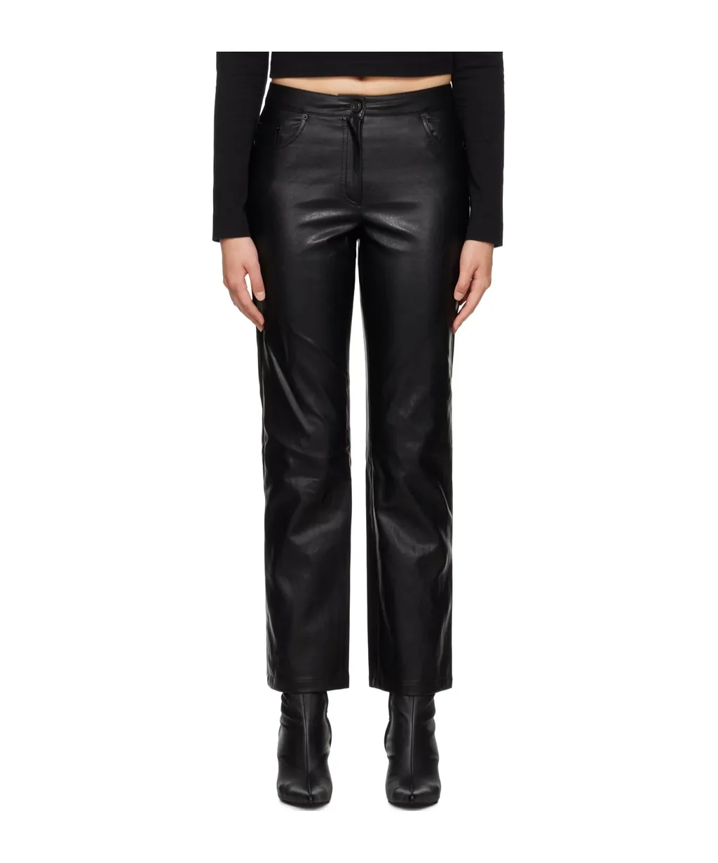 Pleated Faux Leather Casual Pants