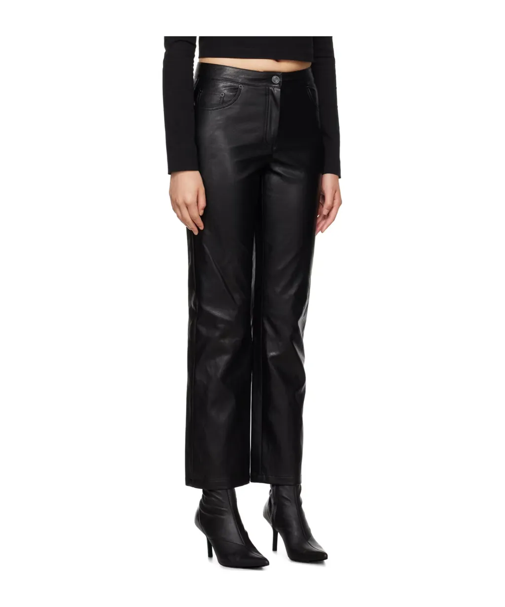 Pleated Faux Leather Casual Pants