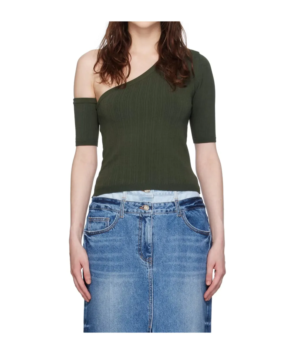 Ribbed-Knit One-Shoulder Top