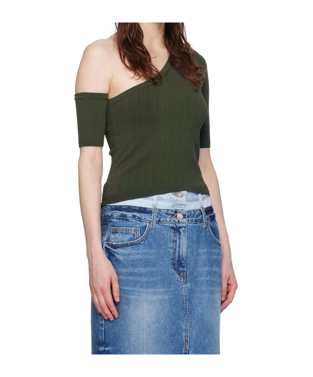 Ribbed-Knit One-Shoulder Top