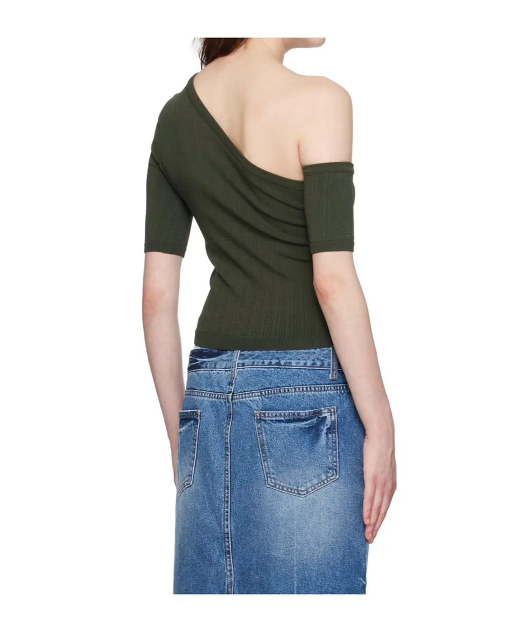 Ribbed-Knit One-Shoulder Top