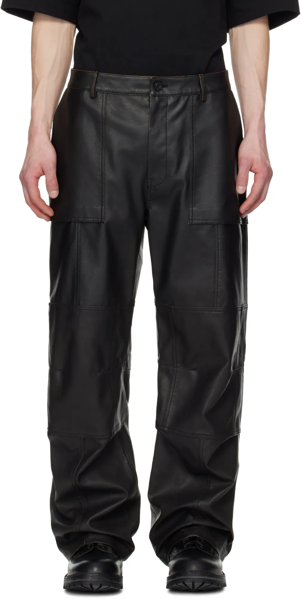 Knee Tuck Faux-Leather Pants
