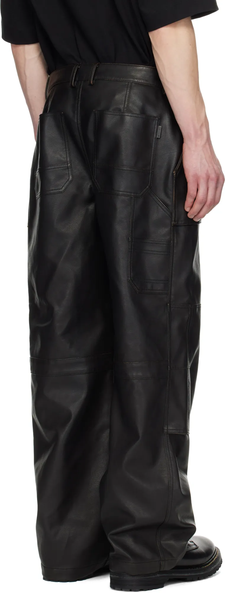 Knee Tuck Faux-Leather Pants