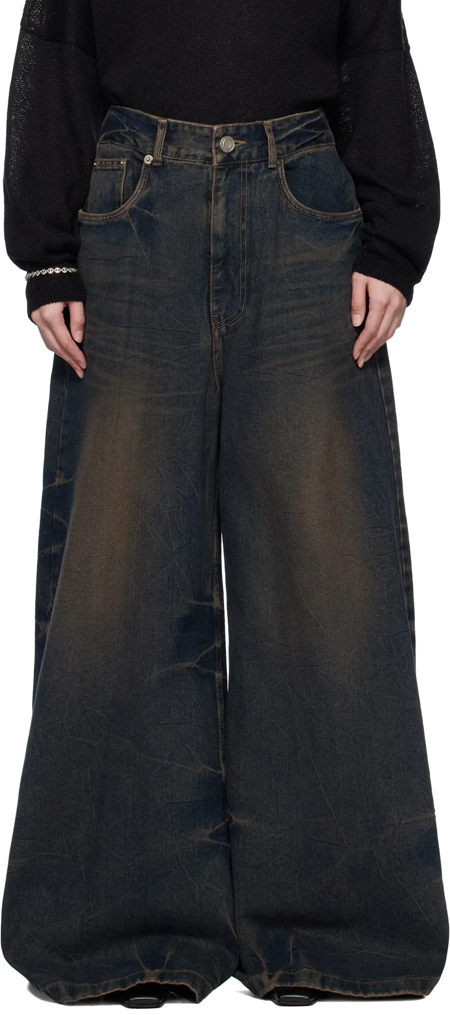 Blue Washed Denim Wide Jeans