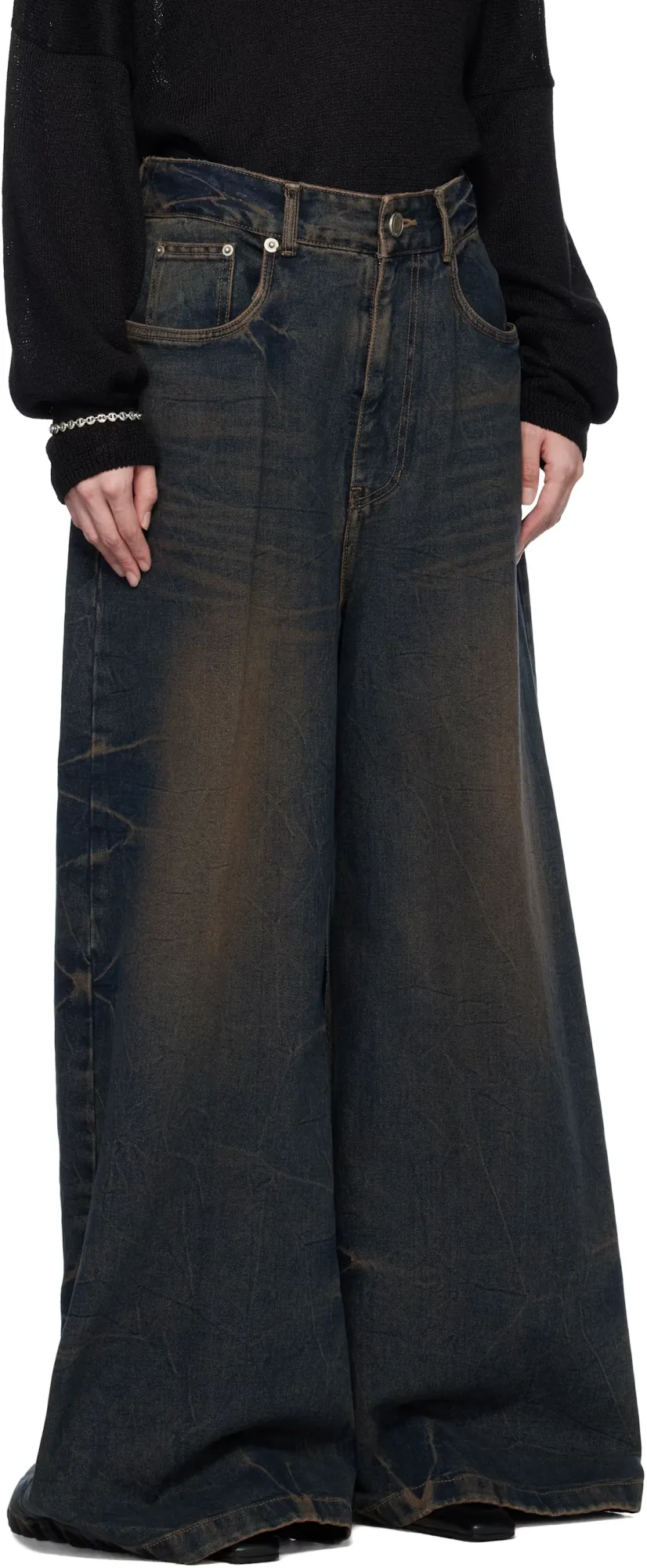 Blue Washed Denim Wide Jeans