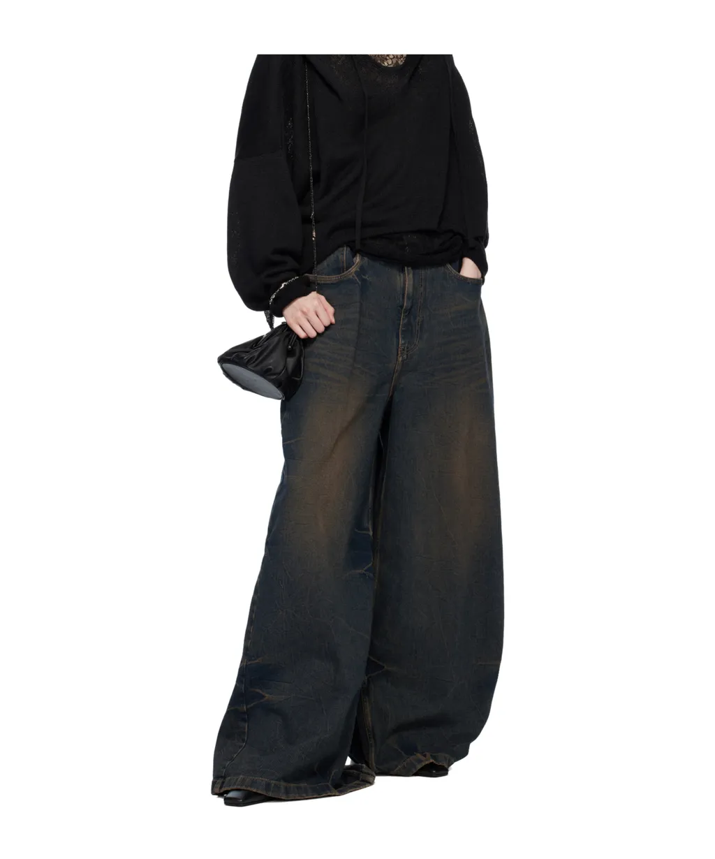 Blue Washed Denim Wide Jeans