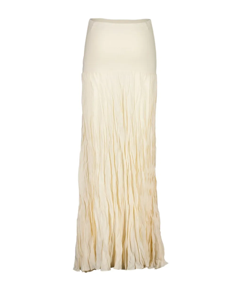 Ribbed-Waist Pleated Maxi Skirt