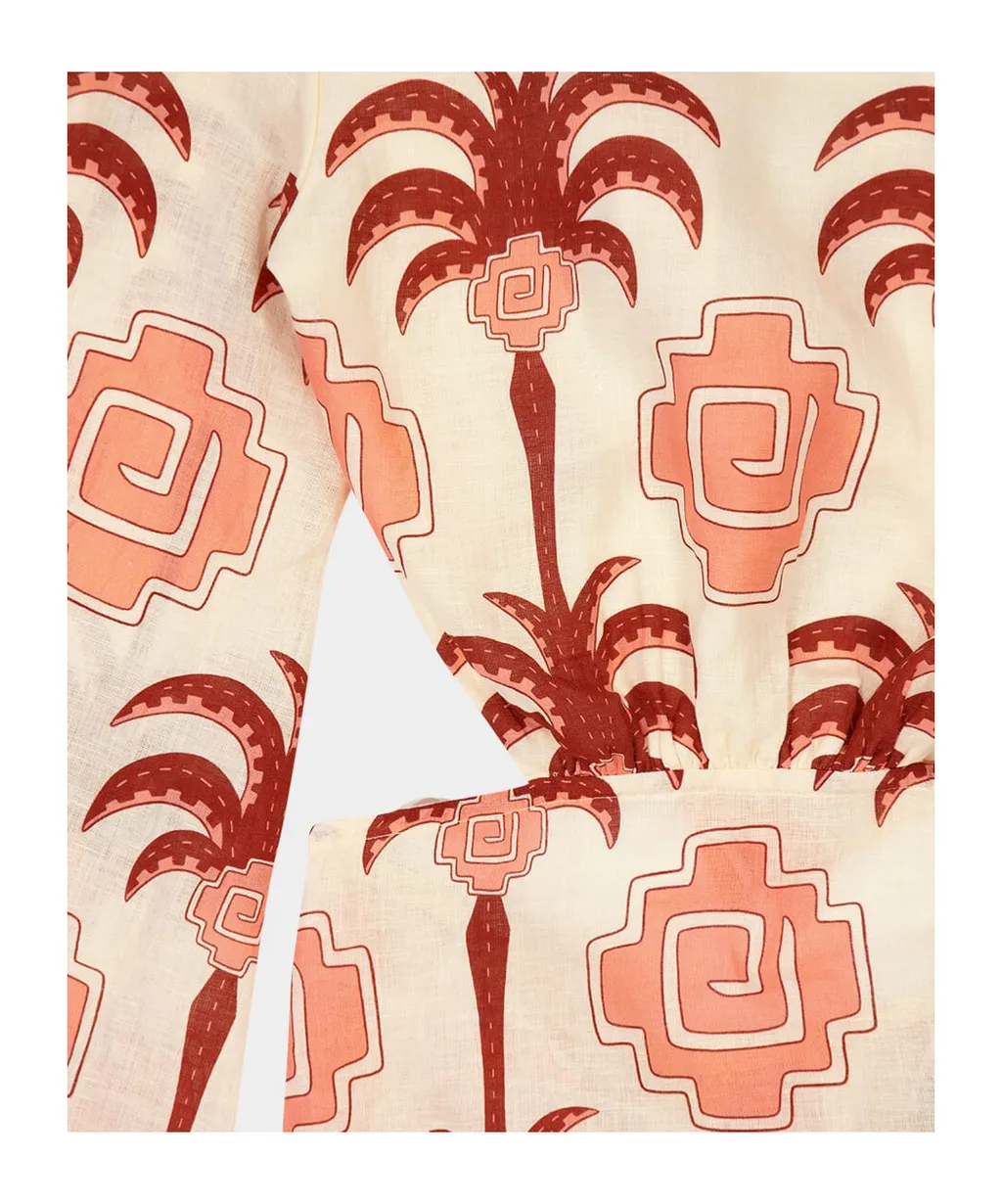 Wave After Wave Palm-Tree Print Open-Neck Mini Dress