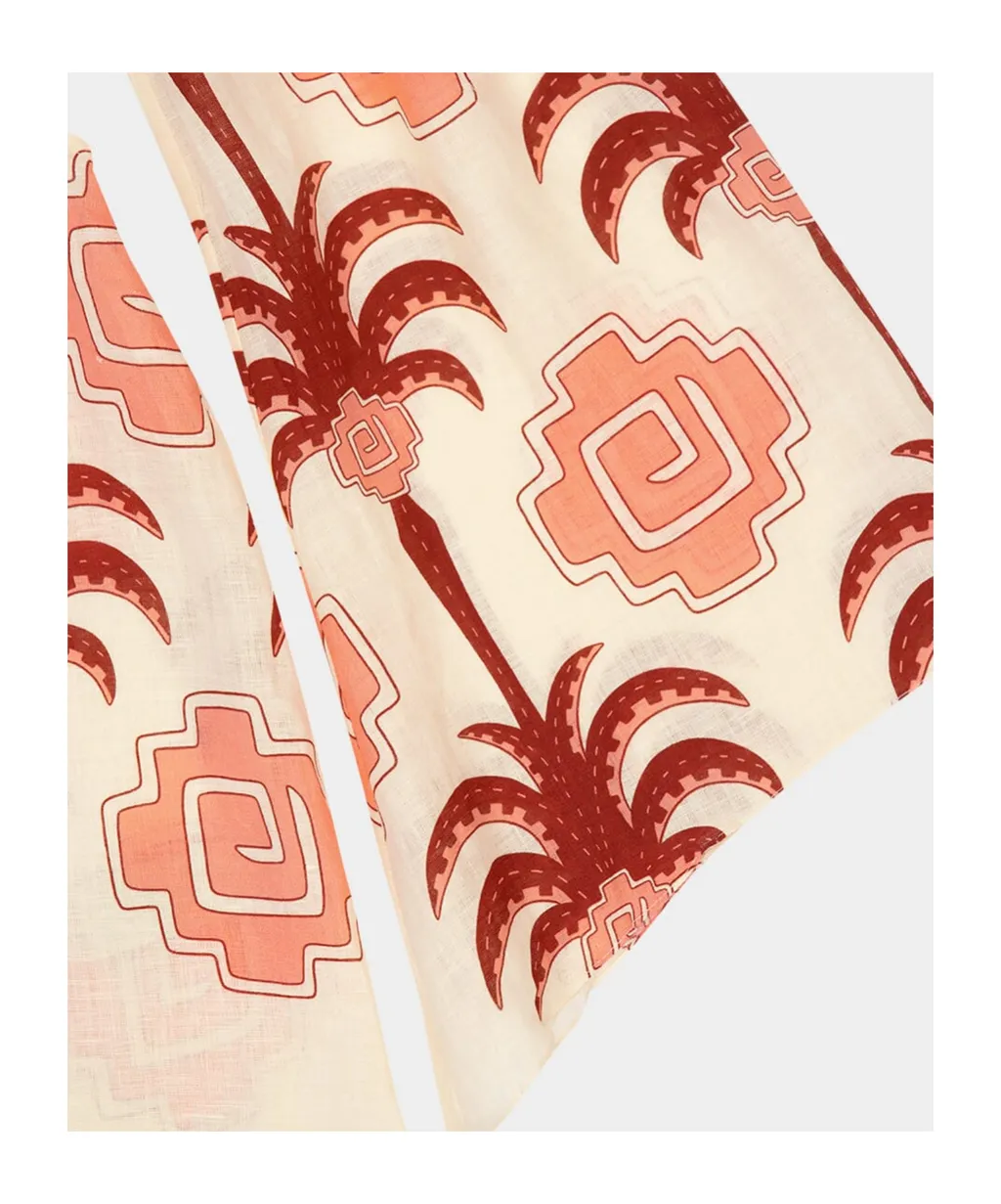 Wave After Wave Palm-Tree Print Open-Neck Mini Dress